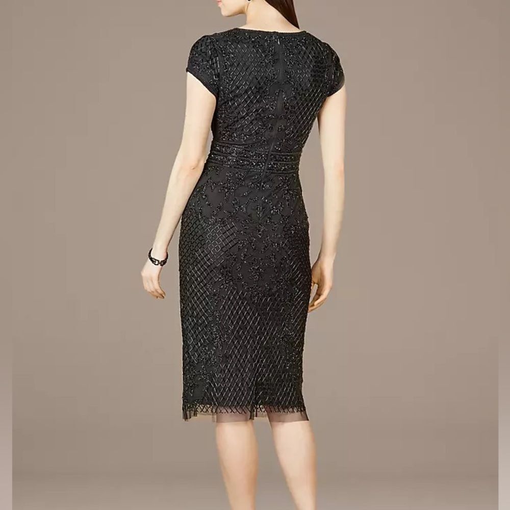 NWT LARA 29225 Black Size 4 Cap Sleeve Beaded Midi Dress - Picture 3 of 14